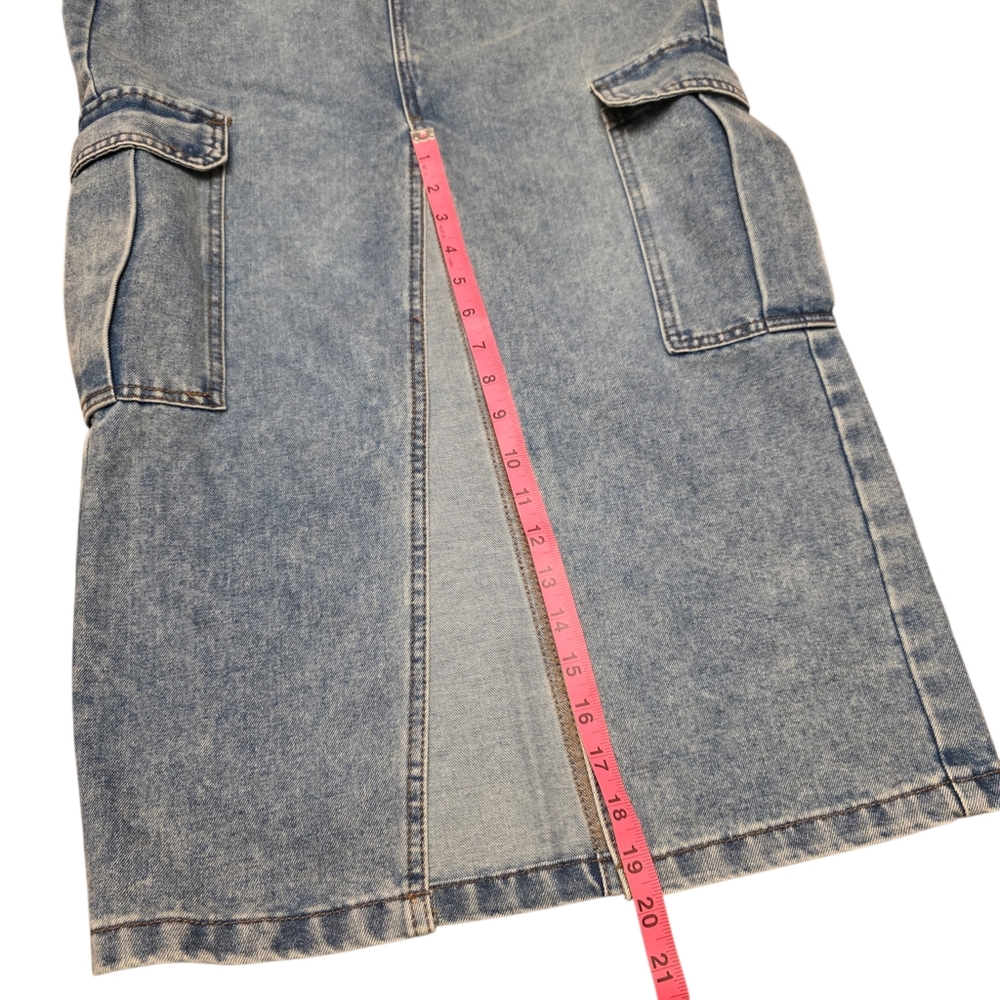 Love Fire Light Blue Denim Split Cargo Maxi Skirt Size 3 - Picture 5 of 10